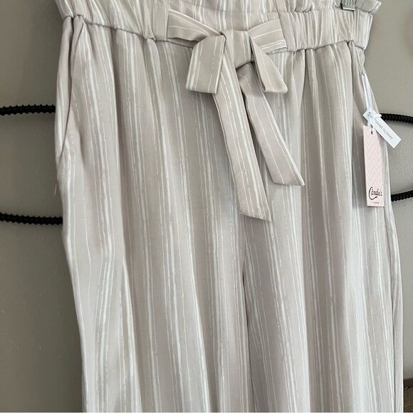 Candies Y2k 00's Paper Bag Belted Tie Waist Pants Tan Ivory Stripe Size Small - Picture 3 of 14